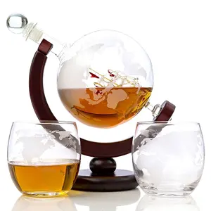 I più venduti bicchieri da Whisky in vetro borosilicato inciso Globe Whisky Decanter Set regalo per la festa