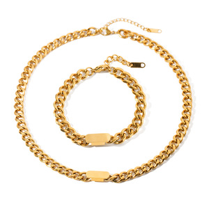 ERESI Drop Shipping Ensemble Collier et Bracelet Chaîne Cubaine Épaisse 8mm Style Hip Hop Miami, Plaqué Or 18K, Résistant au Ternissement - Product Image 3