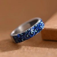 Bagues rétro chinoises porte-bonheur redimensionnables en laiton Bijoux bague vintage en émail cloisonné à motifs de nuages pour femmes
