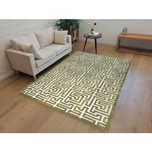 高切低环桩施工耐用密集手工簇绒地毯流行迷宫图案绿色地毯