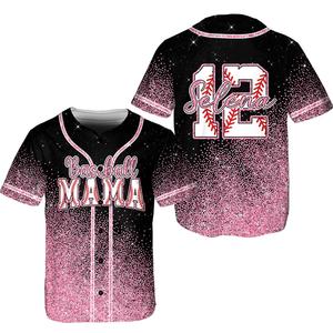 เสื้อเบสบอล Baseball Mama Ombre Glitter สำหรับผู้หญิง คอวี ติดกระดุม ประดับกลิตเตอร์ สไตล์ลำลองสำหรับคุณแม่ - Product Image 2