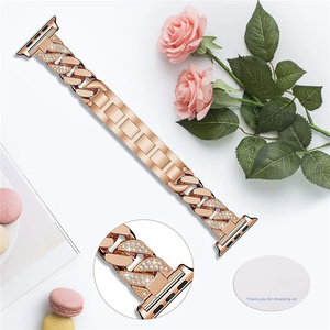 Correa de Acero Inoxidable Dorada de Lujo con Diamantes para Reloj Apple, Brazalete de Acero con Cadena Estilo Vaquero para <span class=keywords><strong>Mujer</strong></span> - Product Image 6