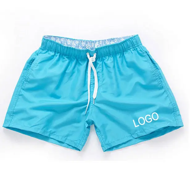 Bañador liso con azul Logo personalizado para hombre, 16 colores, de secado rápido, para exteriores, pantalones cortos de playa, traje de baño