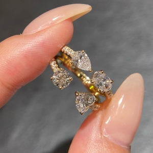 อาซูโอ 18K ทองคำแท้สีเหลืองประดับเพชรที่ปลูกในห้องปฏิบัติการ แหวนเปิดรูปทรงลูกแพร์สุดหรูสำหรับงานแต่งงานของผู้หญิง เครื่องประดับแฟชั่นคุณภาพสูง - Product Image 2