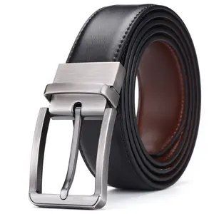 Custom Men's Genuine Leather Belts Business Double Side Reversible Rotated Needle Buckle Belts Casual Leather Belts For Men