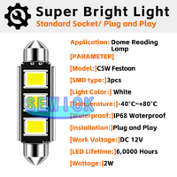 Ampoule LED 31mm 36mm 39mm 41mm C5W 5050 Chip 3SMD Canbus pour plaque d'immatriculation de voiture, éclairage intérieur, lecture, DC12V