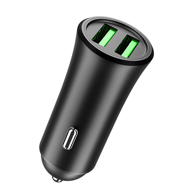 12V 2.4A Dual USB Car Charger Mini Metal Adapter Aluminum Alloy USB Car Charger