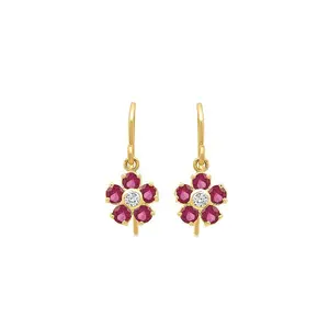 Hot selling 18K gold 925 sterling silver ruby large flower lab diamond earrings