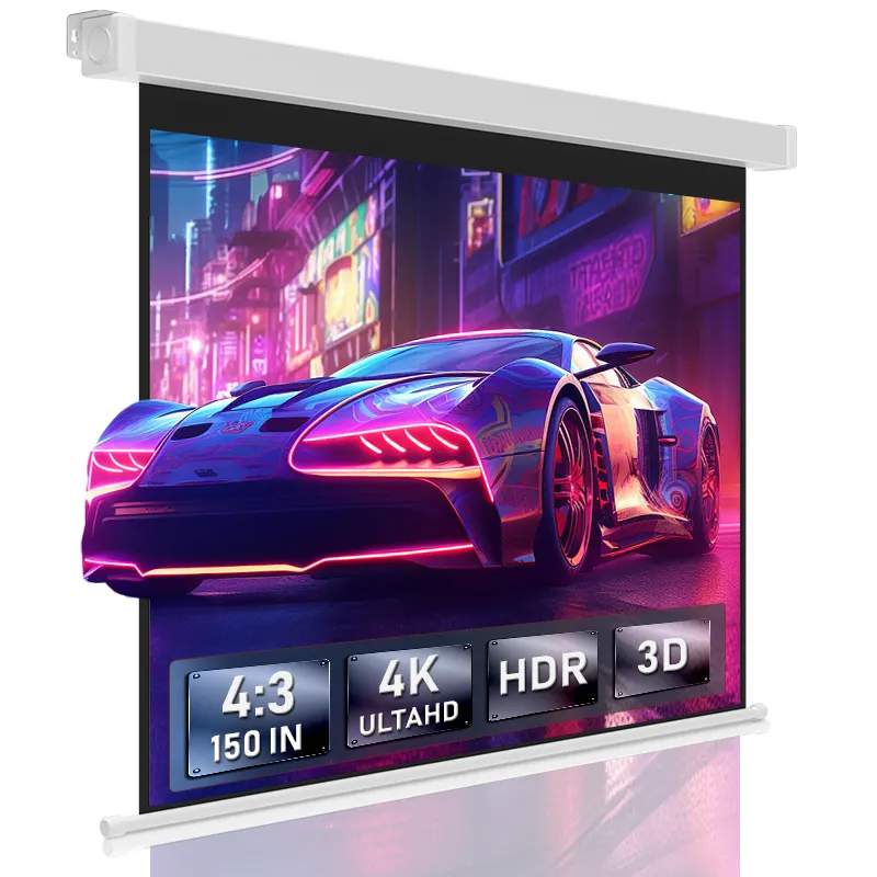 IN & VI 새로운 4K HD 프로젝터 스크린 홈 데코 150 인치 전동 프로젝터 스크린
