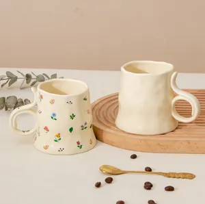 Artículo de regalo moderno, calcomanía personalizada, taza de té de capuchino con leche de porcelana, taza de café de cerámica hecha a mano con mango único