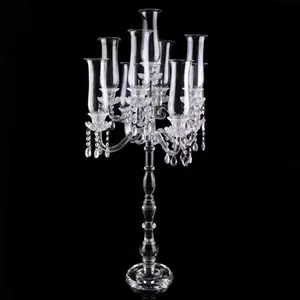 Portavelas de cristal a la moda, candelabro transparente de múltiples brazos, soporte de vela de pilar para el hogar, centros de mesa, decoraciones de boda