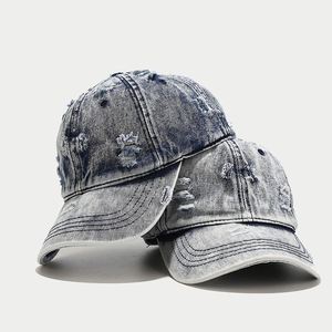 SUN ERA Gorra de Béisbol Unisex Europea y Americana de 6 Paneles, Visera Curva de Terciopelo, Vaquero Desgastado con Efecto Rasgado, Hebilla Metálica, Estilo Hip Hop Urbano - Product Image 2