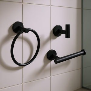 Bathroom <b>Hardware</b> Set Matte Black Wall Mounted Zinc Alloy Minimalist Design For Bathroom Organization - Product Image 2