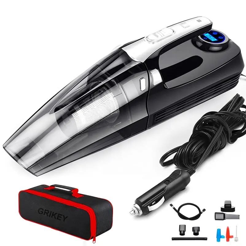 Handheld Vacuum Multifunction Car Vacuum Cleaner Tire Inflator w/ Tire Pressure Gauge LED Light 120W Wet Dry Car Vaccum Cleaner