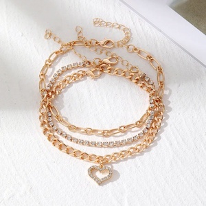 Tobillera de Cadena Cubana con Corazón, Chapada en Oro, Diseño Nuevo, a la Moda, Impermeable, para Mujer - Product Image 5