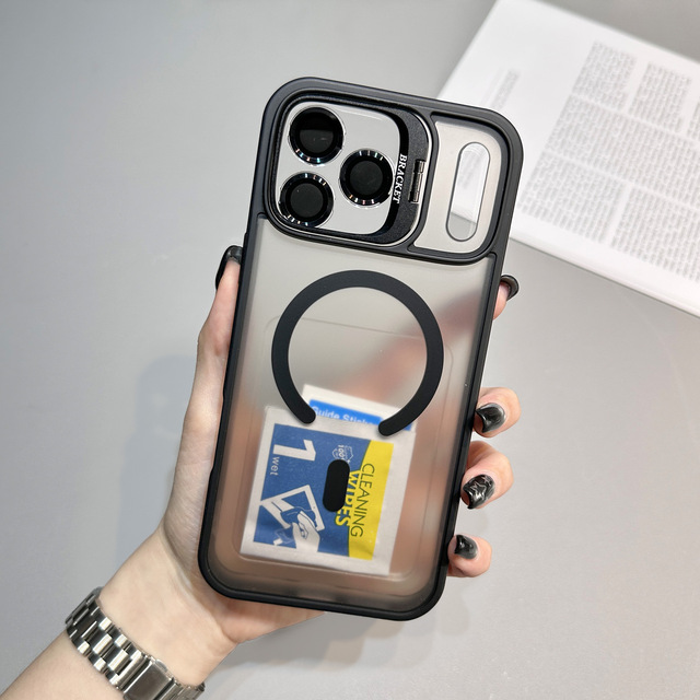 Shock-proof Frosted Magnetic Phone case for iPhone 15 Pro Max Lens Holder Phone case with Lens protection Glass for iphone 18 17