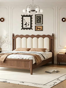 Traditional Upholstered Wooden <b>Bed</b> <b>Frame</b> Queen Size Fabric Headboard Soft <b>Bed</b> with Arched Design - Product Image 2