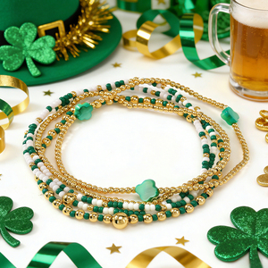 Braccialetti Go2boho per la Festa di San Patrizio, Set di Bracciali Impilabili con Perline Verdi e Dorate per Outfit da Festa Irlandese - Product Image 5