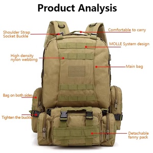 Sac à dos tactique imperméable 50L multifonctionnel, grand sac à dos tactique, sac de camping, de chasse et de randonnée, sac d'extérieur OEM ODM - Product Image 4