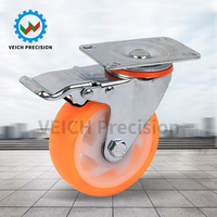 Roulettes pivotantes industrielles 3'' / 4'' / 5'' en PVC à double axe, noires avec face orange, silencieuses, pour remplacement de meubles