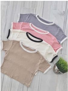 Cool Summer Vintage Fashion <strong>Neon</strong> Rib Crop Tops Fitted Bodycon Ringer <strong>Woman</strong> Tee <strong>Shirts</strong> - Product Image 5