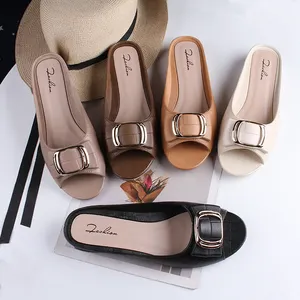 New summer hot selling women's shoes fashion metal buckle low-heeled sandals daily slippers outdoor casual loafers