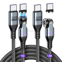 Câble de charge rapide magnétique USB C vers USB C PD 240W, câble de charge mobile multifonctionnel à 540 degrés