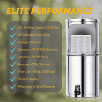 Seau purificateur d'eau en acier inoxydable 304 de 8,5 L à alimentation par gravité avec filtre à membrane UF à fibres creuses pour camping-car et camping en extérieur