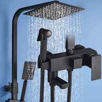 Noir Salle De Bains En Laiton 4 Fonctions Ensemble De Douche Système Pluie Pommeau De Douche Froid Chaud Mélangeur Céramique Vanne Core Bain Douche Robinets