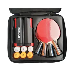 Top 4 Ping Pong Paddle 8 Ballen Met Zak Voor 4-Spelers Logo Print Custom Tafeltennis Racket Set met Rood Zwart Intrekbare Netto