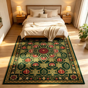 Alfombra Floral Vintage Verde Oscuro, Antideslizante de TPR, Plegable y Lavable, para Sala de Estar, Dormitorio, Habitación Infantil, Alfombra Grande de Lujo Personalizada - Product Image 2