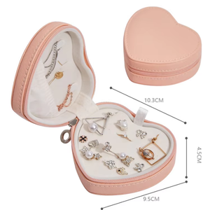 Custom Heart Shaped PU Leather Zipper <b>Ring</b> Jewelry <b>Box</b> Travel Portable Earring Necklace Gift Storage Jewelry <b>Box</b> - Product Image 6