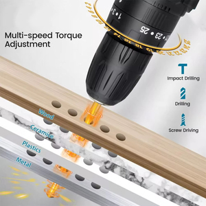 Bộ điều khiển khoan tác động không dây 21V Bộ sạc bao gồm bộ công cụ tuốc nơ vít điện 3 tốc độ thay đổi 25 + 1 cài đặt mô-men xoắn - Product Image 3