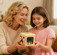 Tirelire en bois carrée pour enfants, mignonne, créative, incassable, pour anniversaire d'enfant, Noël et décoration