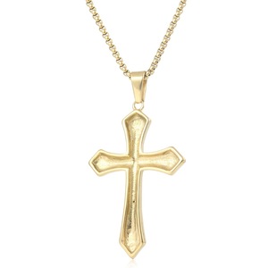 yunnique <b>Cross</b> Pendant Necklace Gold Stainless Steel Geometric Design Men's Fashion Gift 60cm <b>Chain</b> - Product Image 3
