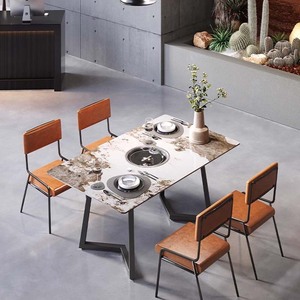 Lastra di roccia di lusso italiano moderno Hot Pot tavolo quadrato sedia combinazione High-End per <span class=keywords><strong>Bar</strong></span> e ristoranti commerciali - Product Image 2
