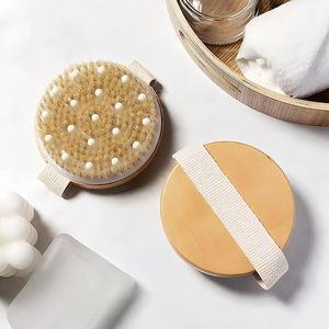 Natural Bamboo & Pig Bristle Simple Dry Body Bath <b>Brush</b> for Cellulite Massage & Exfoliation - Product Image 3