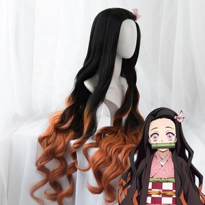 <span class=keywords><strong>Perruque</strong></span> synthétique de cosplay Demon Slayer Anime Kamado <span class=keywords><strong>Nezuko</strong></span>, longue de 95 cm, ondulée, noire et orange foncé mélangées, vente en gros - Product Image 4