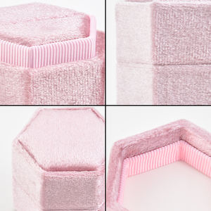 Boîte à bagues en velours de haute qualité Taimy, 2 emplacements, hexagonale, verte, boîte à bagues de fiançailles, vente en gros personnalisée, mini boîte à bijoux - Product Image 4