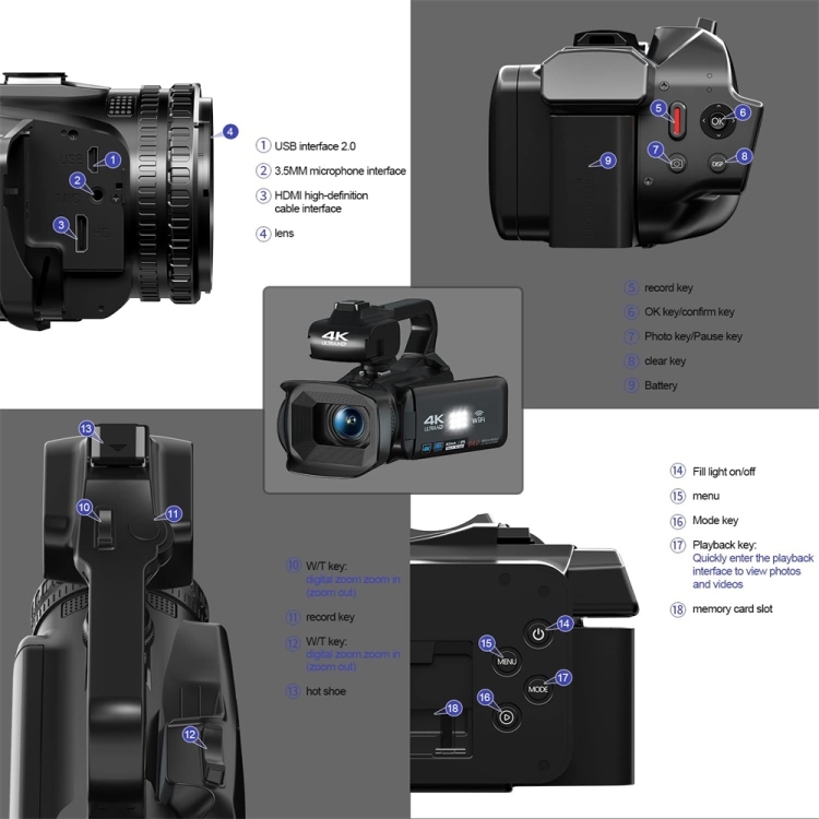 KOMERY RX200 64MP 18X Zoom Video Camera - Compact & Versatile