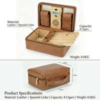 Ensemble de sac à main de voyage pour cigares avec doublure en cèdre à 2 couches, coupe-cigares intégré, hygromètre, humidificateur, sac en cuir portable