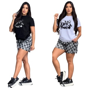 Ensemble décontracté d'été à manches courtes, haut à col élastique et short décontracté au-dessus du genou, couleur unie, stock transfrontalier - Product Image 1