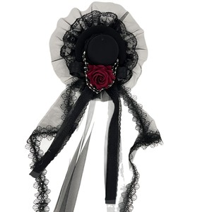 Accessoires de cheveux Lolita Fashion Gothique pour performance, avec voile sombre, rose sanglante en résine, chapeau rétro, épingle à cheveux et chaîne, pour cosplay - Product Image 5