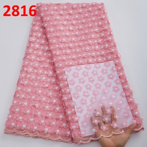 2816 di alta qualità Guipure francese <span class=keywords><strong>Tulle</strong></span> netto pizzo con pietre per abito da sposa <span class=keywords><strong>rosa</strong></span> ricamato 3D fiori di pizzo francese con perline - Product Image 3