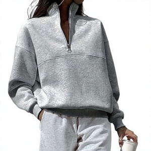 Sweat-shirt pull-over pour femme à col montant, demi-zip, épaules dénudées, personnalisable avec logo, vente en gros pour fabricants OEM - Product Image 5