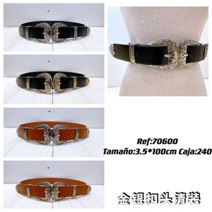 Cintura in Vera Pelle 3,5x100cm con Fibbia Argento Stile Western - Product Image 3