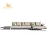 Ensemble de canapés en teck de luxe, canapé de jardin, villa, hôtel, canapé en bois résistant aux intempéries, canapé d'extérieur en forme de L