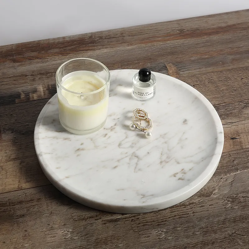 Snack Nuts And Fruit Plate Marble Tray Jewelry Customized Home Decoration Coffee Table White Natural Stone Tray