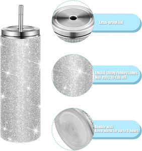 M71 Luxe 20Oz Bling Diamanten Water Koffiefles Mok Crystal Skinny Rvs Glitter Tumbler Met Deksel En Stro - Product Image 3