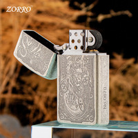 Briquet à kérosène Zorro/Zuo Luo 909 Slim en argent antique, finition compacte avec motif délicat de l'ère Tang